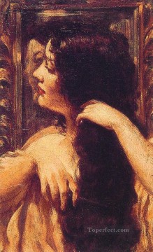髪をとかすブルネット 印象派 ジェームズ・キャロル・ベックウィズ Oil Paintings